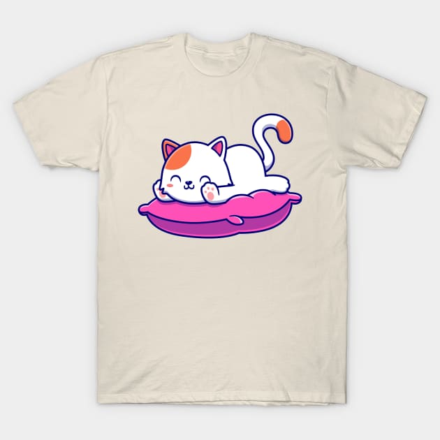 Cute Cat Laying On Pillow Cartoon T-Shirt by Catalyst Labs